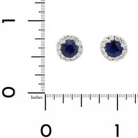 18K White Gold Round Sapphire and Diamond Halo Stud Earrings