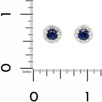 18K White Gold Round Sapphire and Diamond Halo Stud Earrings