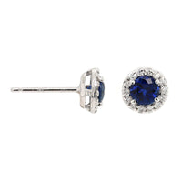 18K White Gold Sapphire and Diamond Halo Stud Earrings