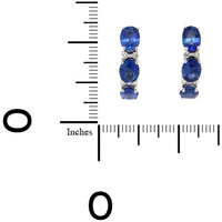 14K White Gold Oval Blue Sapphire and Diamond Huggie Earrings