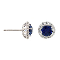 18K White Gold Sapphire and Diamond Halo Stud Earrings