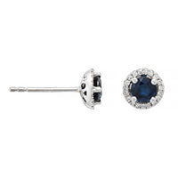 14K White Gold Blue Sapphire and Diamond Halo Stud Earrings