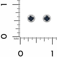 14K White Gold Blue Sapphire and Diamond Halo Stud Earrings