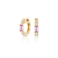 Sorellina 18K Yellow Gold Pink Sapphire and Diamond Otto Huggie Earrings