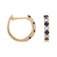 14K Yellow Gold Alternating Sapphire and Diamond Huggie Earrings