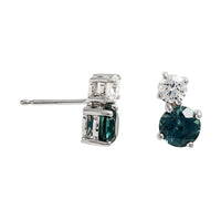 18K White Gold 2 Stone Diamond and Montana Blue Sapphire Stud Earrings
