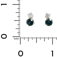 18K White Gold 2 Stone Diamond and Montana Blue Sapphire Stud Earrings