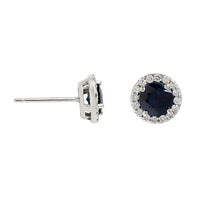 18K White Gold Sapphire and Diamond Halo Stud Earrings