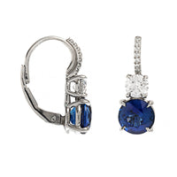 Platinum Round Blue Sapphire and Diamond Dangle Drop Earrings