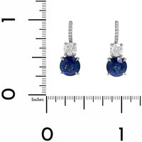 Platinum Round Blue Sapphire and Diamond Dangle Drop Earrings