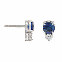 Platinum 2 Stone Round Blue Sapphire and Diamond Stud Earrings