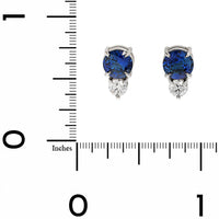 Platinum 2 Stone Round Blue Sapphire and Diamond Stud Earrings