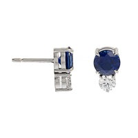 Platinum Round Blue Sapphire and Diamond Stud Earrings