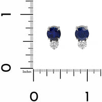 Platinum Round Blue Sapphire and Diamond Stud Earrings