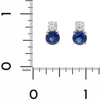 Platinum 4 Prong Round Blue Sapphire and Diamond Stud Earrings