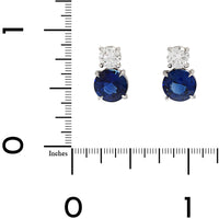 Platinum 4 Prong Round Blue Sapphire and Diamond Stud Earrings