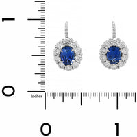 Platinum Oval Blue Sapphire and Diamond Halo Drop Earrings