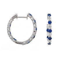 18K White Gold .75" Inside Out Round Sapphire and Diamond Hoop Earrings