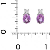 Platinum 2 Stone Oval Pink Sapphire and Diamond Stud Earrings