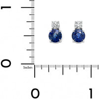 Platinum 2 Stone Round Blue Sapphire and Diamond Stud Earrings