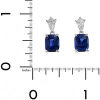 18K White Gold Cushion Sapphire and Kite Diamond Dangle Earrings