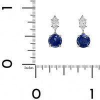 18K White Gold Round Sapphire and Marquise Cut Diamond Dangle Earrings