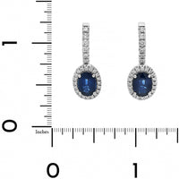 18K White Gold Oval Blue Sapphire and Diamond Drop Earrings