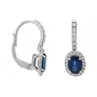 18K White Gold Oval Blue Sapphire and Diamond Drop Earrings