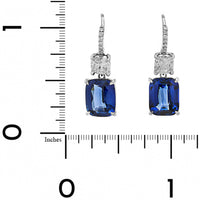 Platinum Emerald Cut Sapphire and Cushion Cut Diamond Earrings