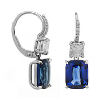 Platinum Emerald Cut Sapphire and Cushion Cut Diamond Earrings
