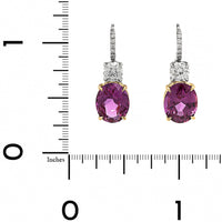 Platinum and 18K Yellow Gold 2 Stone Oval Pink Sapphire and Diamond Earrings