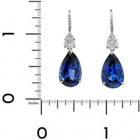 Platinum Pear Shaped Blue Sapphire and Diamond Dangle Drop Earrings