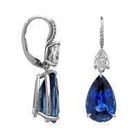 Platinum Pear Shaped Blue Sapphire and Diamond Dangle Drop Earrings