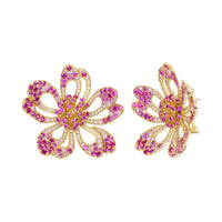 Emily P. Wheeler 18K Yellow Gold Pink and Purple Sapphire and Diamond Plumeria Flower Stud Earrings