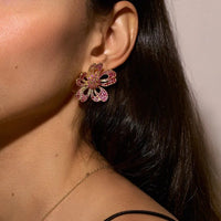 Emily P. Wheeler 18K Yellow Gold Pink and Purple Sapphire and Diamond Plumeria Flower Stud Earrings