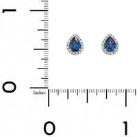 14K White Gold Pear Shaped Sapphire and Diamond Halo Stud Earrings