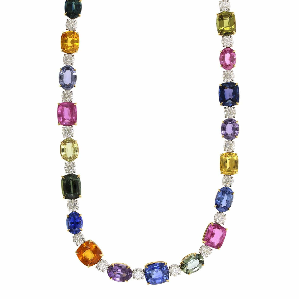 Platinum Multi Sapphire and Diamond Necklace