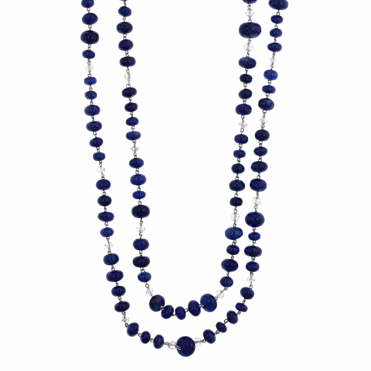 Eclat Jewels Platinum Sapphire and Diamond Bead Necklace