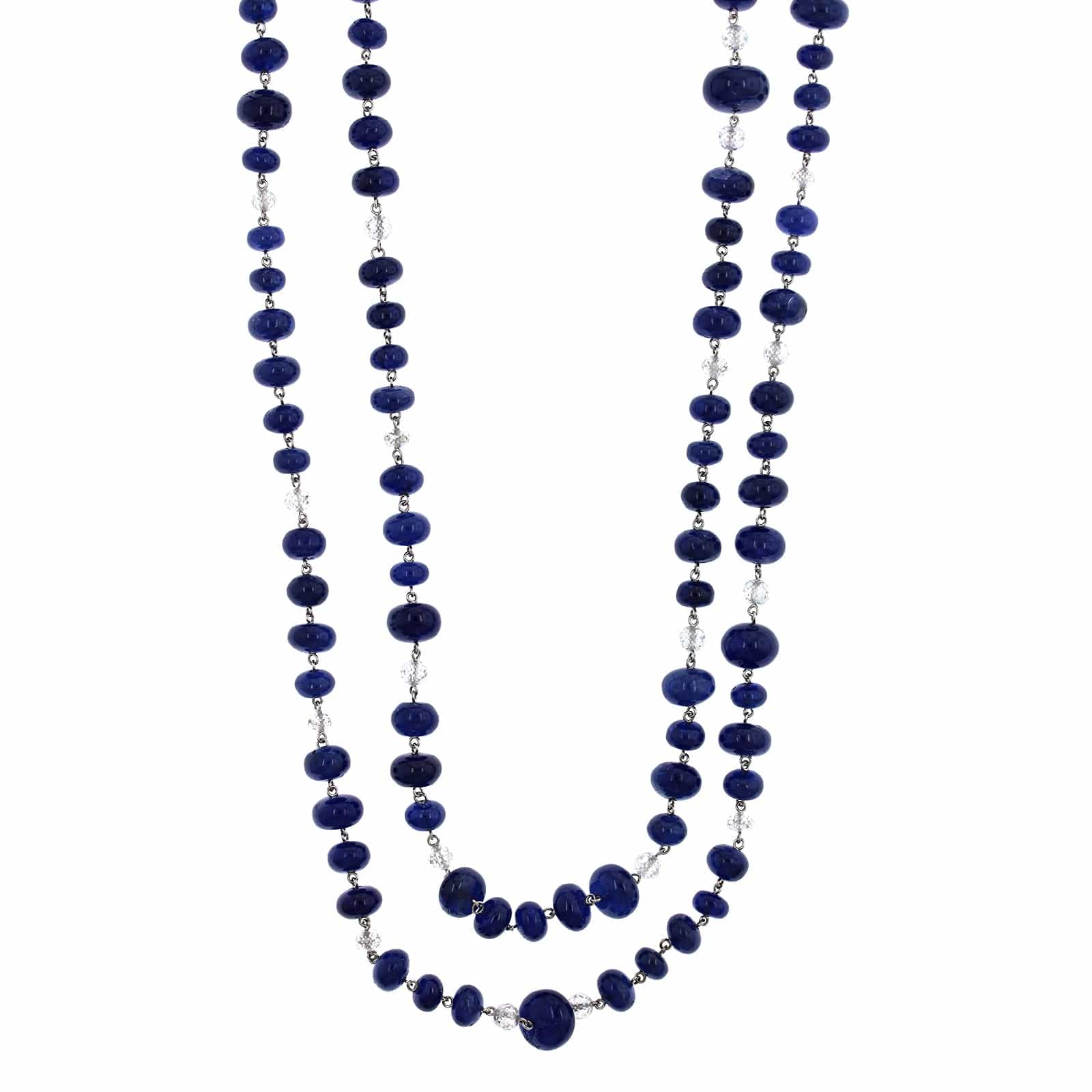 Eclat Jewels Platinum Sapphire and Diamond Bead Necklace