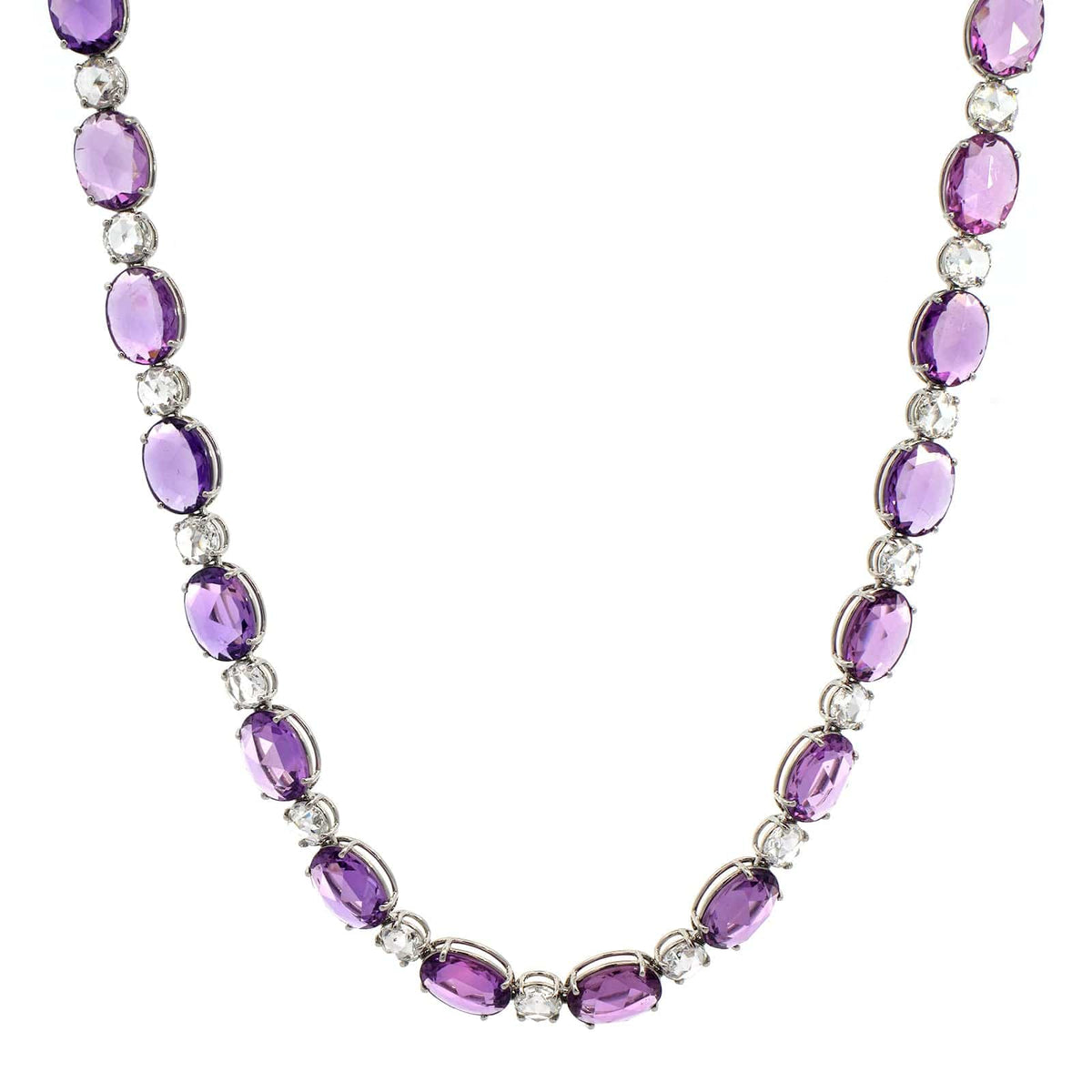 Bayco Platinum Diamond and Rose Cut Purple Sapphire Necklace