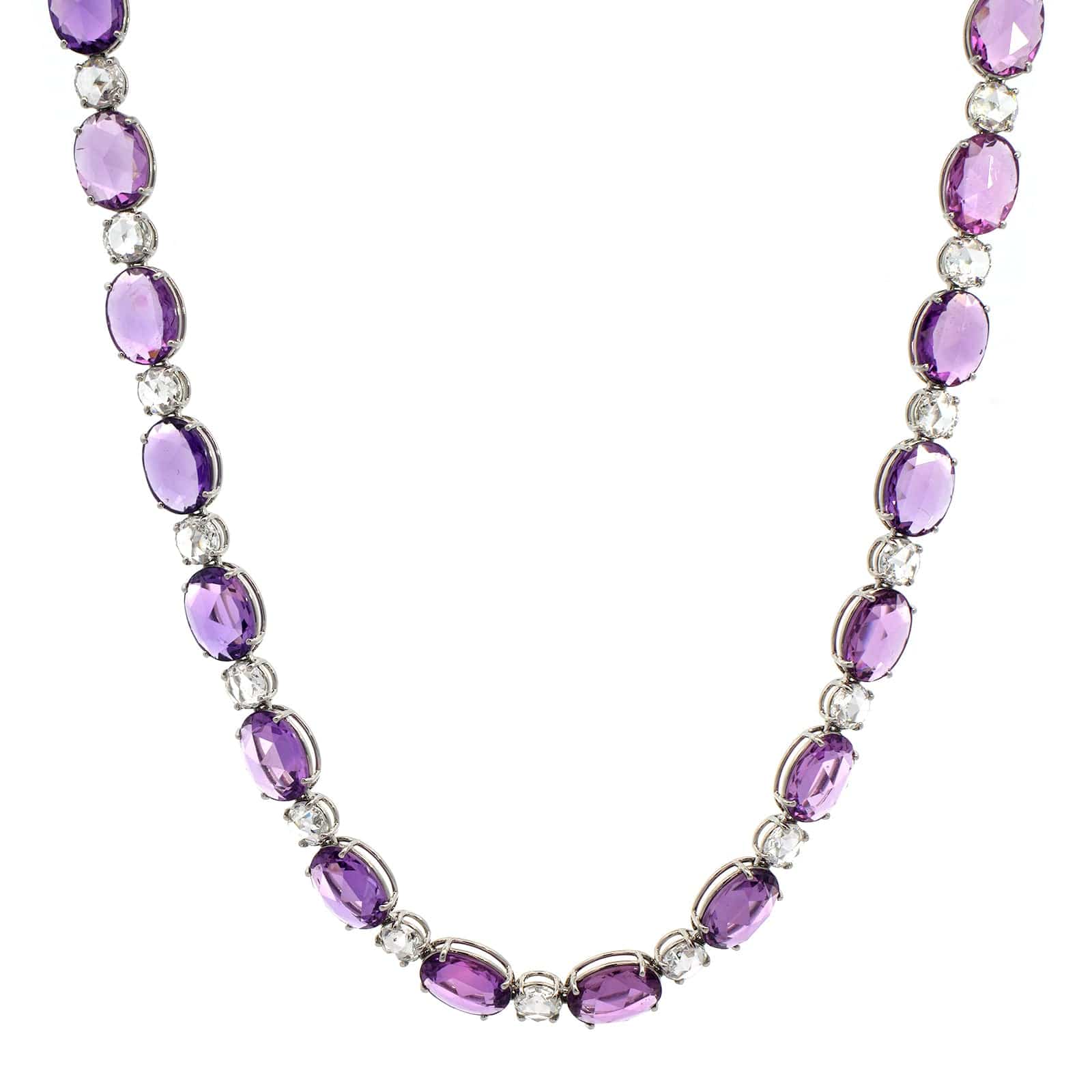 Bayco Platinum Diamond and Rose Cut Purple Sapphire Necklace
