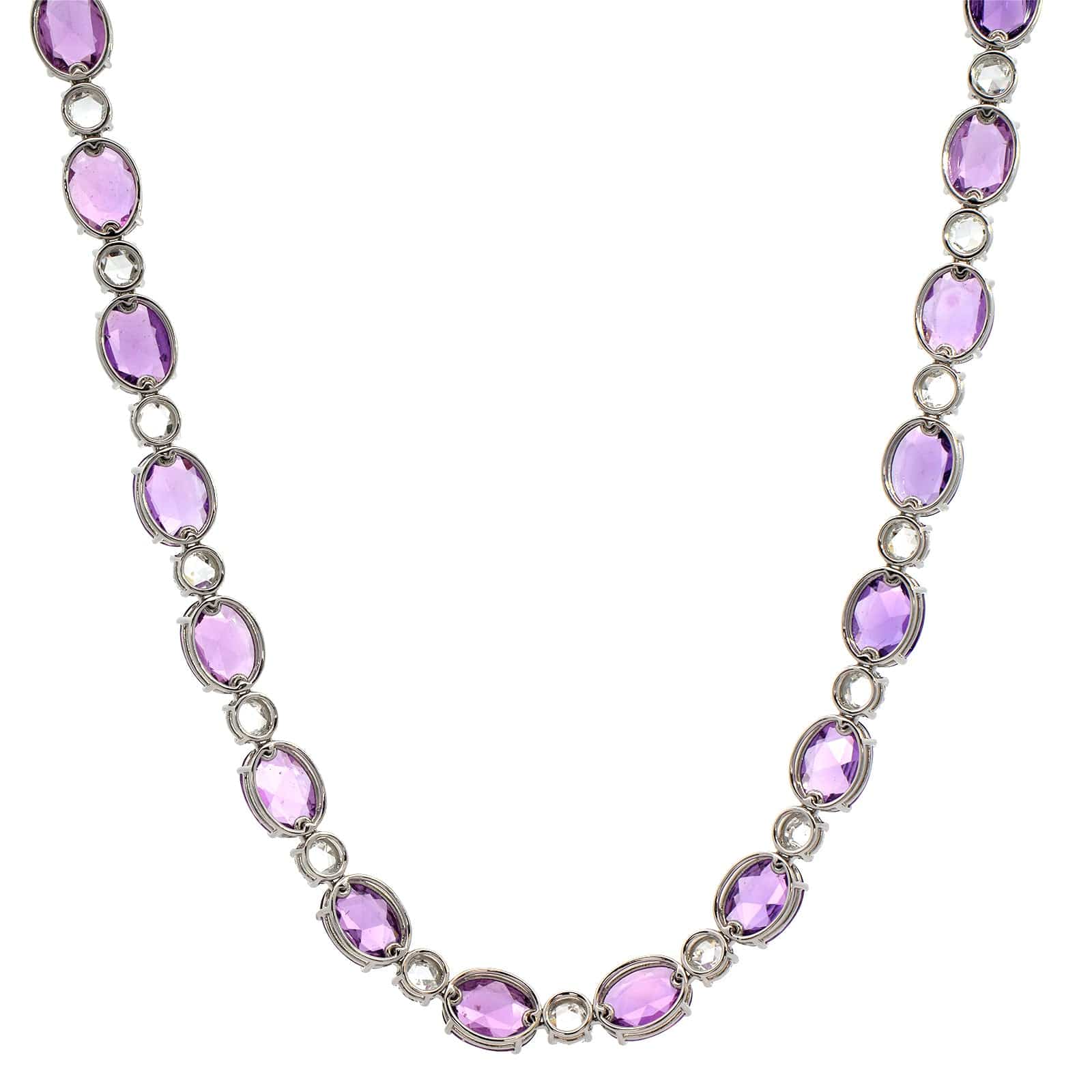 Bayco Platinum Diamond and Rose Cut Purple Sapphire Necklace