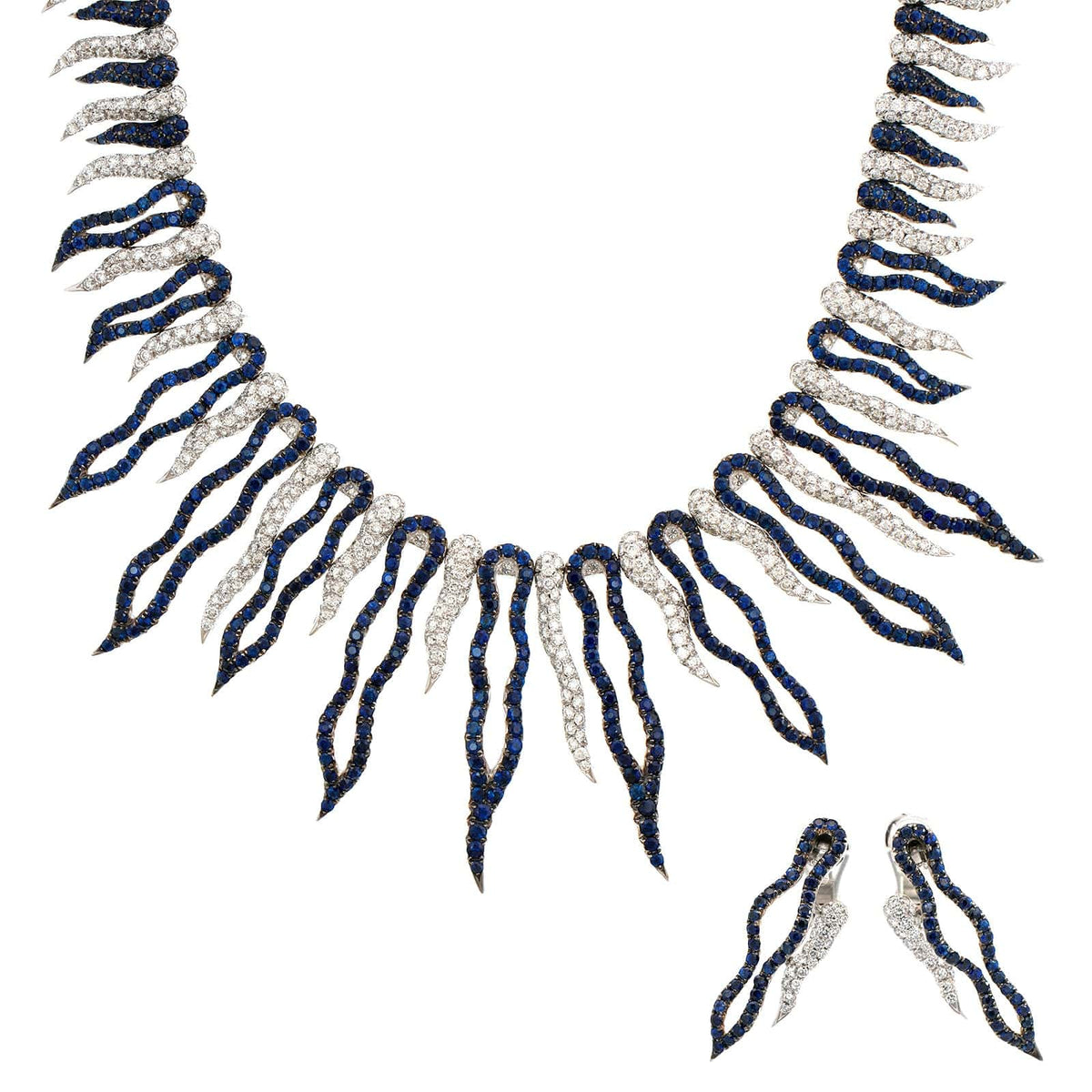 Eclat Jewels 18K White Gold Sapphire and Diamond Necklace Earring Set
