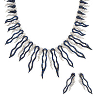 Eclat Jewels 18K White Gold Sapphire and Diamond Necklace Earring Set