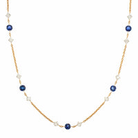 18K Yellow Gold Round Sapphire and Diamond By The Yard Necklace