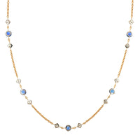 18K Yellow Gold Round Sapphire and Diamond By The Yard Necklace