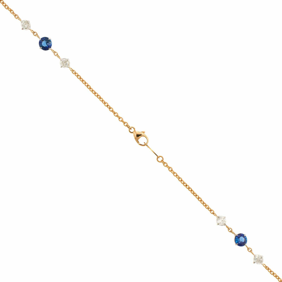 18K Yellow Gold Round Sapphire and Diamond By The Yard Necklace