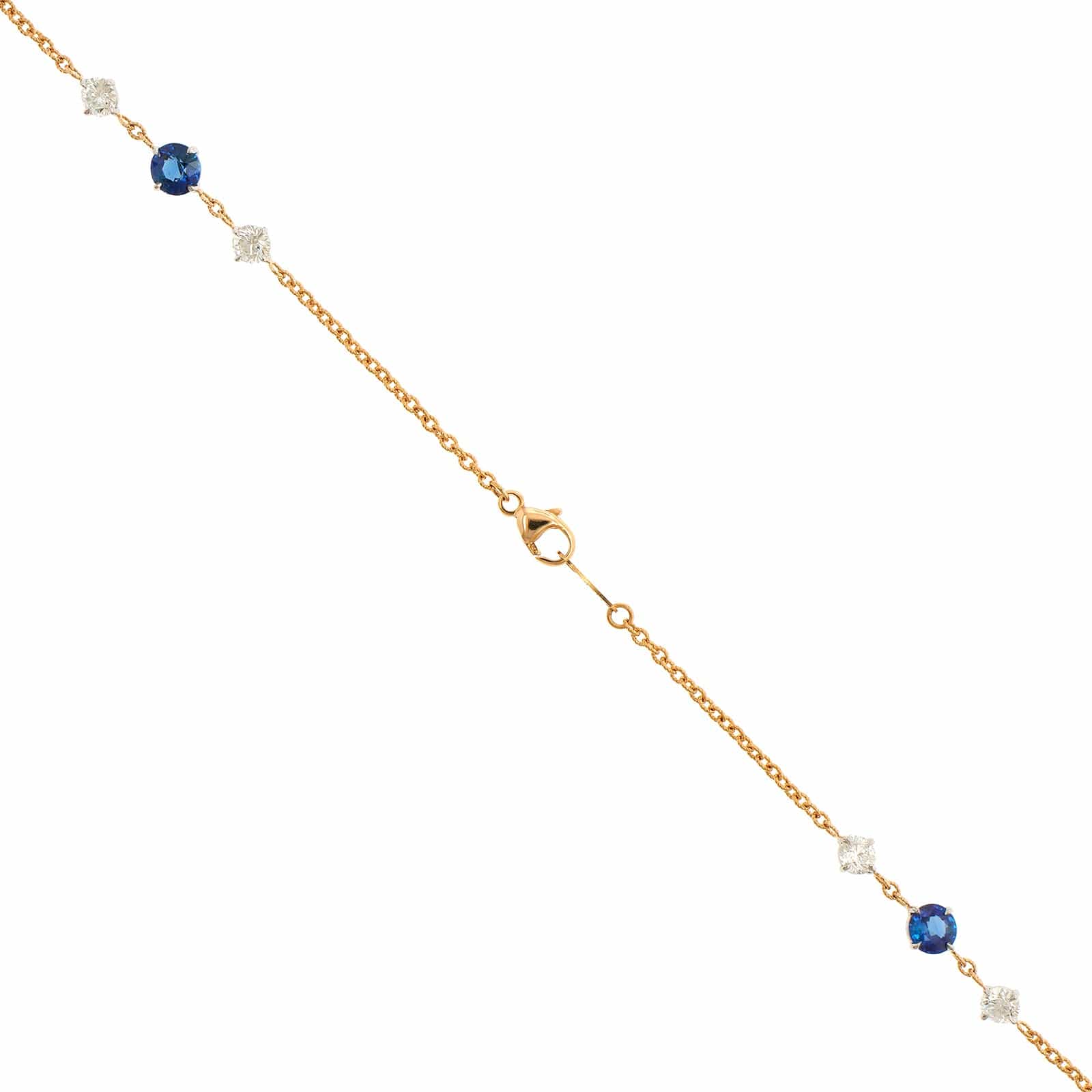 18K Yellow Gold Round Sapphire and Diamond By The Yard Necklace