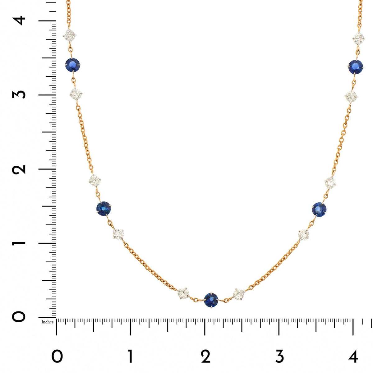 18K Yellow Gold Round Sapphire and Diamond By The Yard Necklace