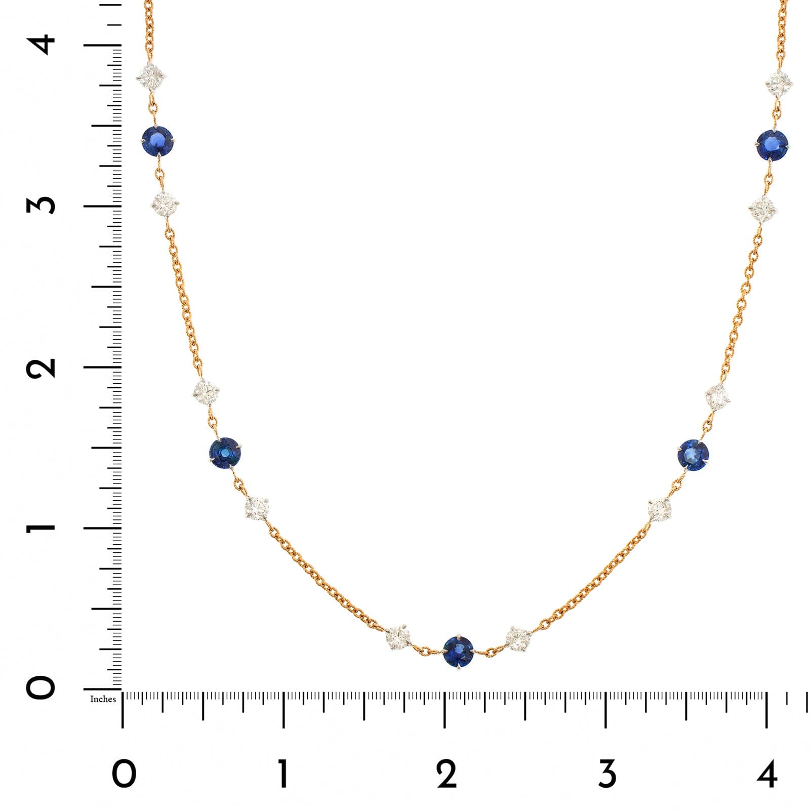 18K Yellow Gold Round Sapphire and Diamond By The Yard Necklace